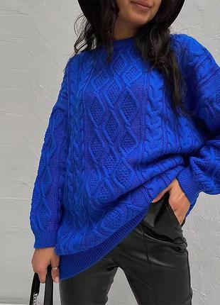Люкс! стильный ярко синий тёплый вязанный свитер из мохера в стиле zara