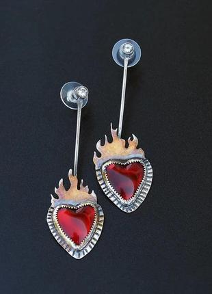 Оригінальні сережки палаюче серце 14 лютого день валентина