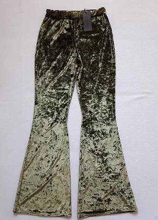 Трендовые велюровые бархатные брюки клёш высокая посадка look of the day