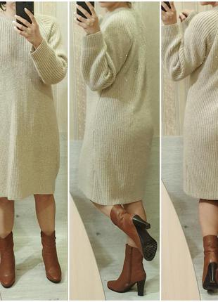 Люксовое шерстяное вязаное свободное оверсайз прямое свитер-платье миди vanilia8 фото