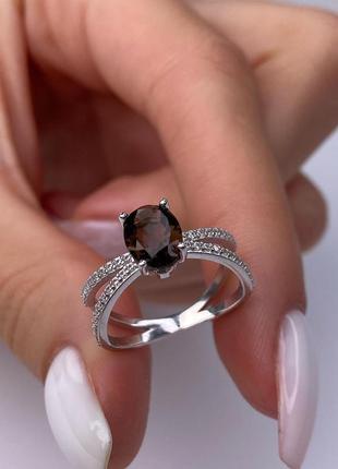 Серебряное кольцо с камнем натуральный раух топаз 925 проба