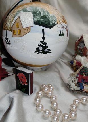 Гиганский винтажный сувенирный стекляный шар 15см  зимняя деревушка