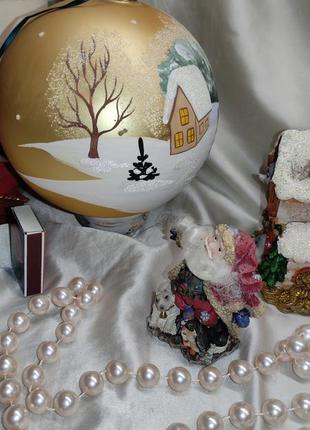 Гиганский винтажный сувенирный стекляный шар 15см  зимняя деревушка3 фото