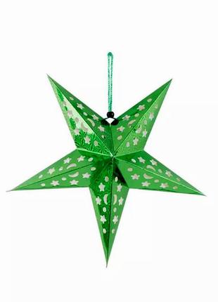Декор новогодний подвесной звезда зеленого цвета 60см + подарок2 фото