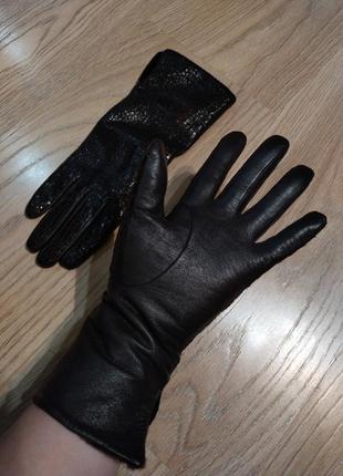 Кожаные перчатки цвета горький шоколад6 фото