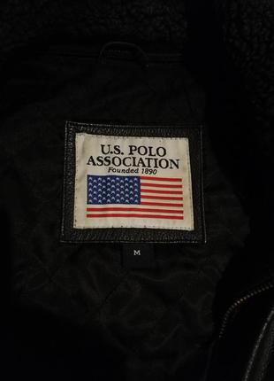 Чоловіча шкіряна куртка дублянка з хутряним коміром us polo assn5 фото