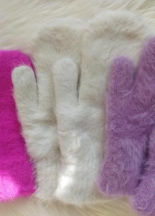 Варежки, перчатки, рукавицы, ангора двойные 3 цвета  зима4 фото