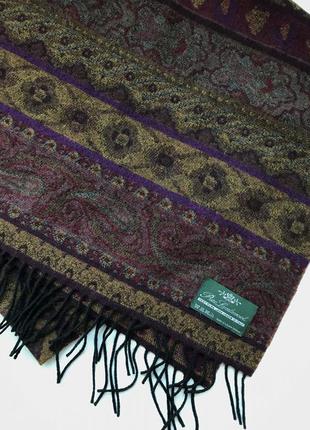 Широкий шерстяной шарф узоры пейсли шерсть италия винтаж