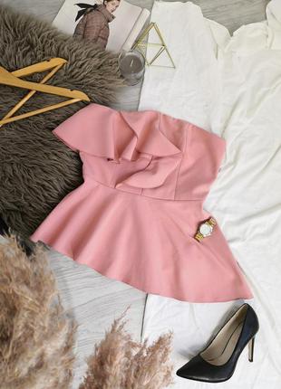 Розовая нарядная блуза бюстье на грудь с рюшами и баской1 фото