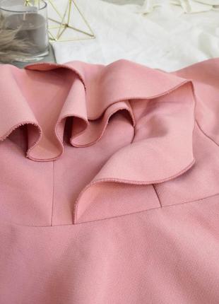 Розовая нарядная блуза бюстье на грудь с рюшами и баской6 фото