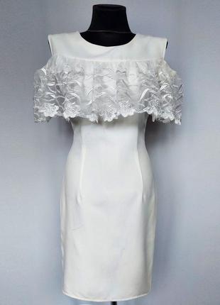 Суперцена. стильное белое платье, оригинальный дизайн. новое, р. 42