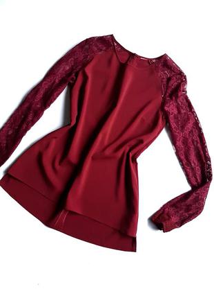 Блузка женская кирпичная с кружевными рукавами6 фото