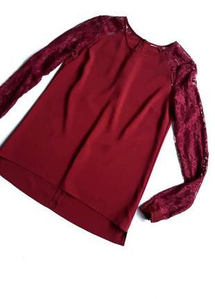 Блузка женская кирпичная с кружевными рукавами3 фото