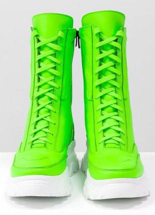 Эксклюзивные кожаные крутые неоновые ботинки берцы,осень-зима3 фото