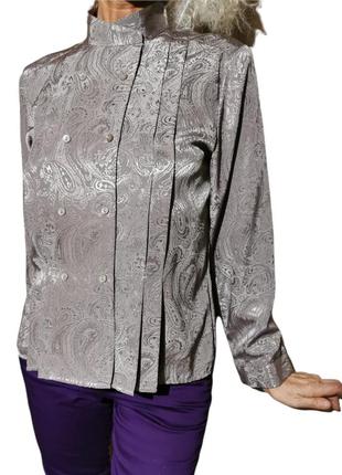 Блуза винтажная рубашка двубортная ретро атласная в узор пейсли st michael2 фото