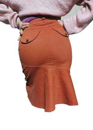 Джинсовая юбка миди стрейч с накладными карманами годе рыбка4 фото