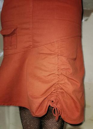 Джинсовая юбка миди стрейч с накладными карманами годе рыбка5 фото