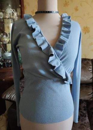 Італія блузка блакитний джемпер на запах трикотаж мікрофібра3 фото