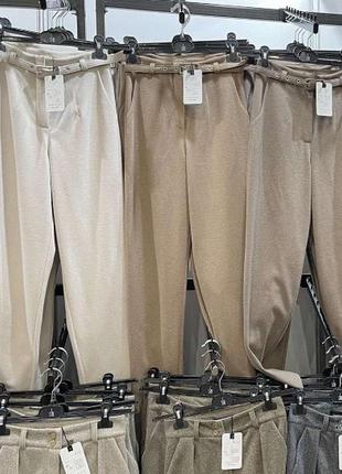 Кашемировые брюки с поясом, тёплые брюки, штаны на зиму, трендовые расцветки, приятные и мягкие на ощупь, брюки из кашемира, прямые брюки6 фото