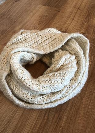 Вязаный шарф- снуд хомут теплый зимний молочный2 фото