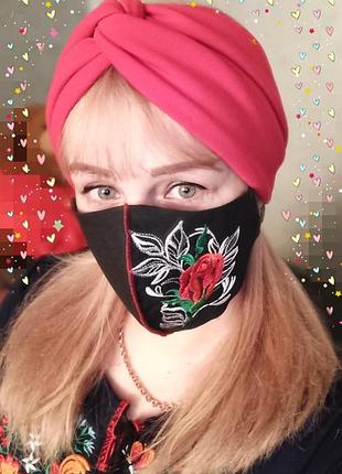 Маска з вишивкою на 100% бавовні