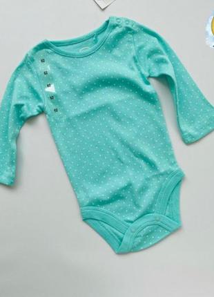 Бирюзовый бодик с длинным рукавом в горошек cool club. боди с длинным рукавом 62 см, 80 см