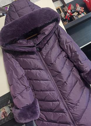 Элитный зимний пуховик пуховое пальто 90% натуральный пух 🦆 натуральный мех бренда basic1 фото