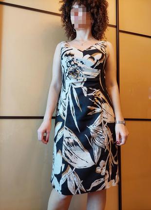 Ошатне плаття міді квітковим принтом 100% льон від caliko