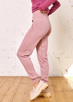 Рожеві вовняні в'язані штани з манжетами2 фото