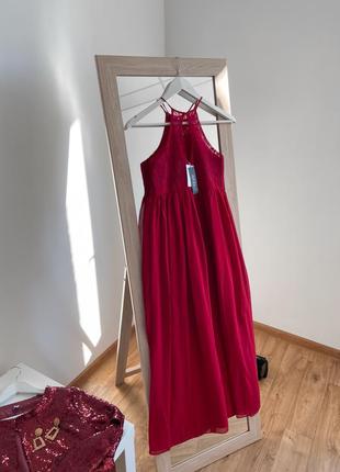 Бордовое вечернее платье макси6 фото