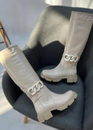 Чоботи alfa 🐺 шкіра натуральна бежеві з ланцюгом