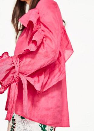 Розовая блуза с воланами рюшами zara5 фото