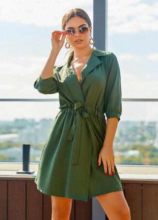 Сукня-туніка кольору хакі на кулісці