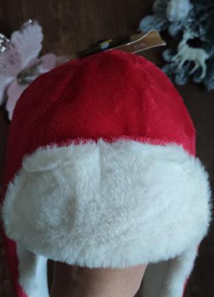 Новогодняя шапка-ушанка на подростка c&a тёплач зимняя меховая санта клаус новорічна вушанка2 фото
