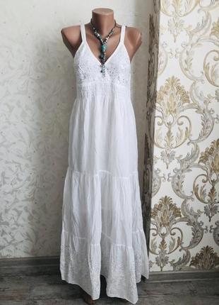 Красивый сарафан красивейший нежный выбитый вышитый пайетки модный, стильный белый5 фото