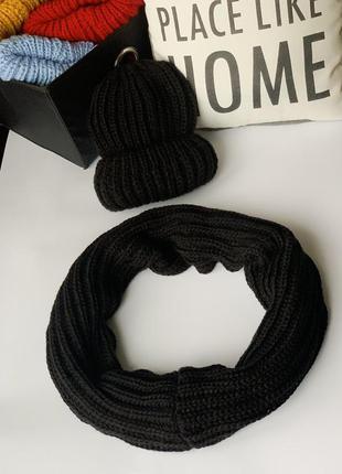 Комплект шапочка т хомут вісімка чорний