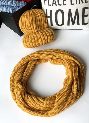 Комплект шапка и хомут восьмерка желтый