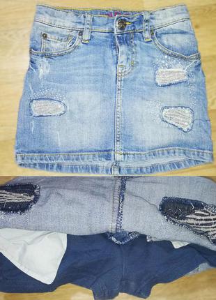 Джинсовая юбка шорты для девочки на девочку фирменные модная рваная с пантккми и бисером