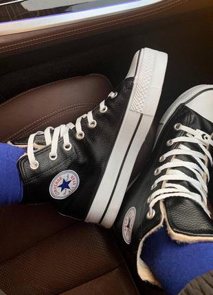 Зимние женские кеды на меху converse all stars, черные/белые (конверс, кеди зимові жіночі)3 фото