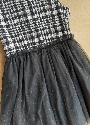 Стильное чёрное платье в клетку с пышной фатиновой юбкой 9 лет10 фото
