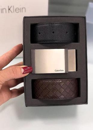 Мужской ремень calvin klein / подарочный набор / черный на подарок новый год
