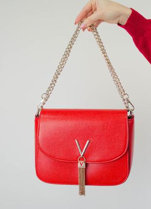 Valentino красная акцентная сумка с длинным ремешком цепью через плече, искусственная pu кожа1 фото