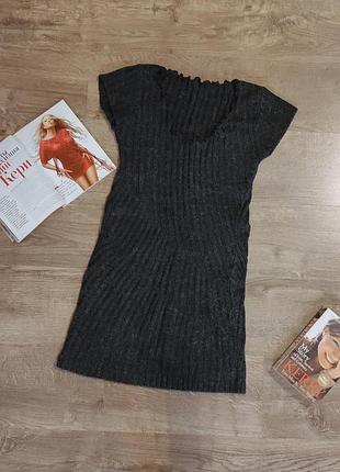 Тепла в'язана сукня темно-сірого кольору, розмір xs-s