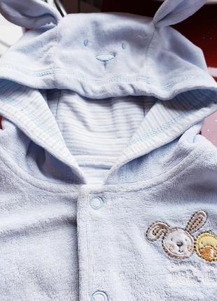 George утепленная хлопковая кофтакардиган с капюшонам ушками новорожденному мальчику 0-3 м 50-56-62 см2 фото