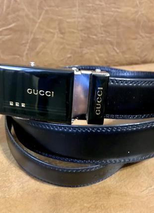 Чёрный кожаный пояс автомат gucci