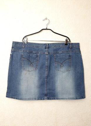 Брендовая джинсовая юбка баталы очень большого размера 58-64 синяя мини прямая стрейч-коттон4 фото