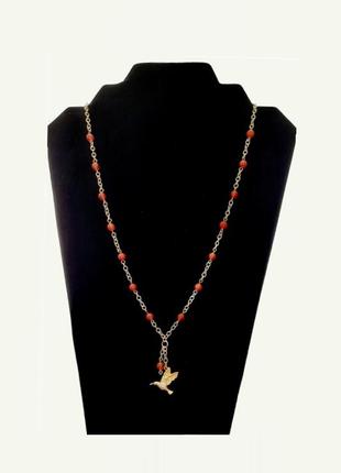 Кольє з натурального каменю сердолік на ланцюгу в позолоті milano lux