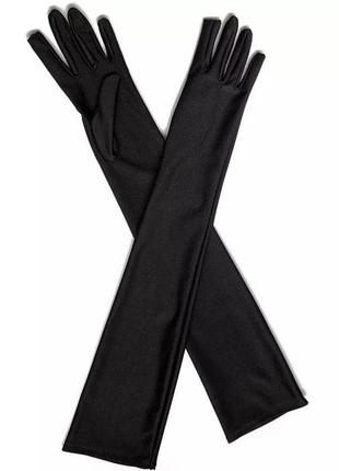 Перчатки атлас рукавички черные длинные до локтя оперные тряпочные