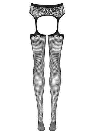 Garter stockings s232 black obsessive черные чулки в сеточку с поясом2 фото