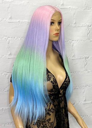 Парик на сетке lace wig разноцветный ровный длинный термостойкий/ перука на сітці різнокольорова2 фото